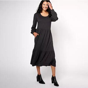 Canyon Retreat Dress 1X Charcoal Gray Knit Tiered Maxi Boho Cottagecore Plus